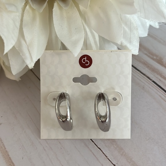 Silver-Tone Open Hoop Earrings - Picture 1 of 6